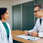 코 성형 결과 만족도 - **Prompt:** A diverse woman in her late 20s to early 40s sits comfortably in a well-lit, modern medi...