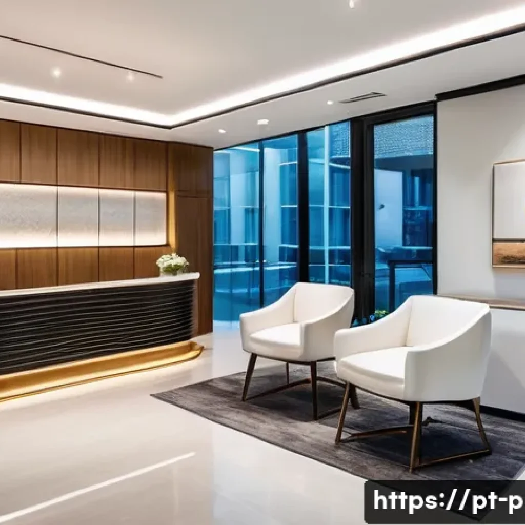 울트라 V리프팅 가격 - A modern, upscale aesthetic clinic reception area in S&atilde;o Paulo, Brazil, showcasing a sleek interior ...
