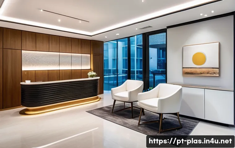 울트라 V리프팅 가격 - A modern, upscale aesthetic clinic reception area in São Paulo, Brazil, showcasing a sleek interior ...
