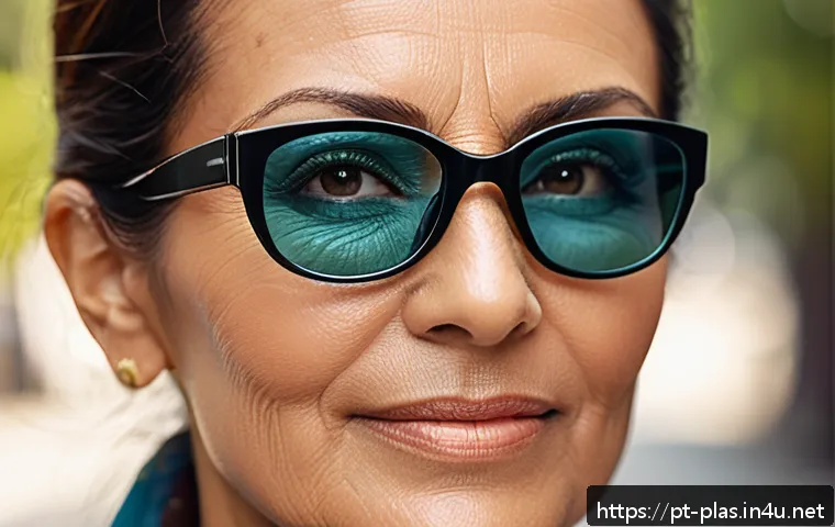 눈 성형 유지기간 - A close-up portrait of a middle-aged Brazilian woman with smooth, rejuvenated eyelids post-blepharop...