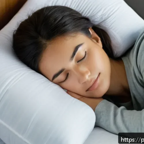 Home 30 코 성형 후 관리법 - A serene bedroom scene showing a young adult woman resting with her head elevated on multiple pillow...