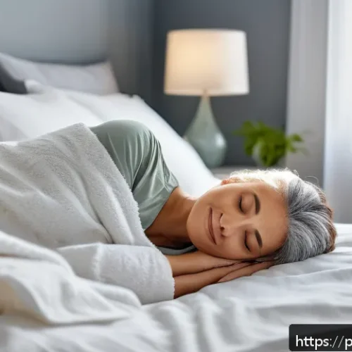 Home 17 코 수술 후 붓기 관리 - A calm and cozy bedroom scene showing a middle-aged person resting in bed with their head elevated o...