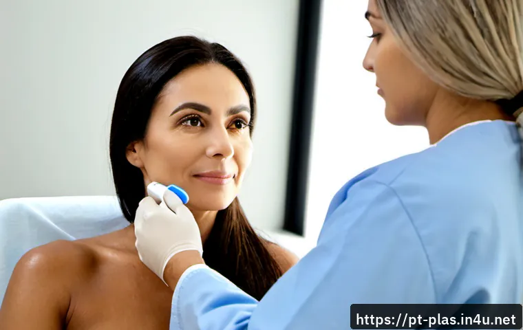 Home 17 목 지방 제거 시술 - Photorealistic aesthetic medicine consultation in a modern Brazilian clinic, middle-aged Brazilian w...